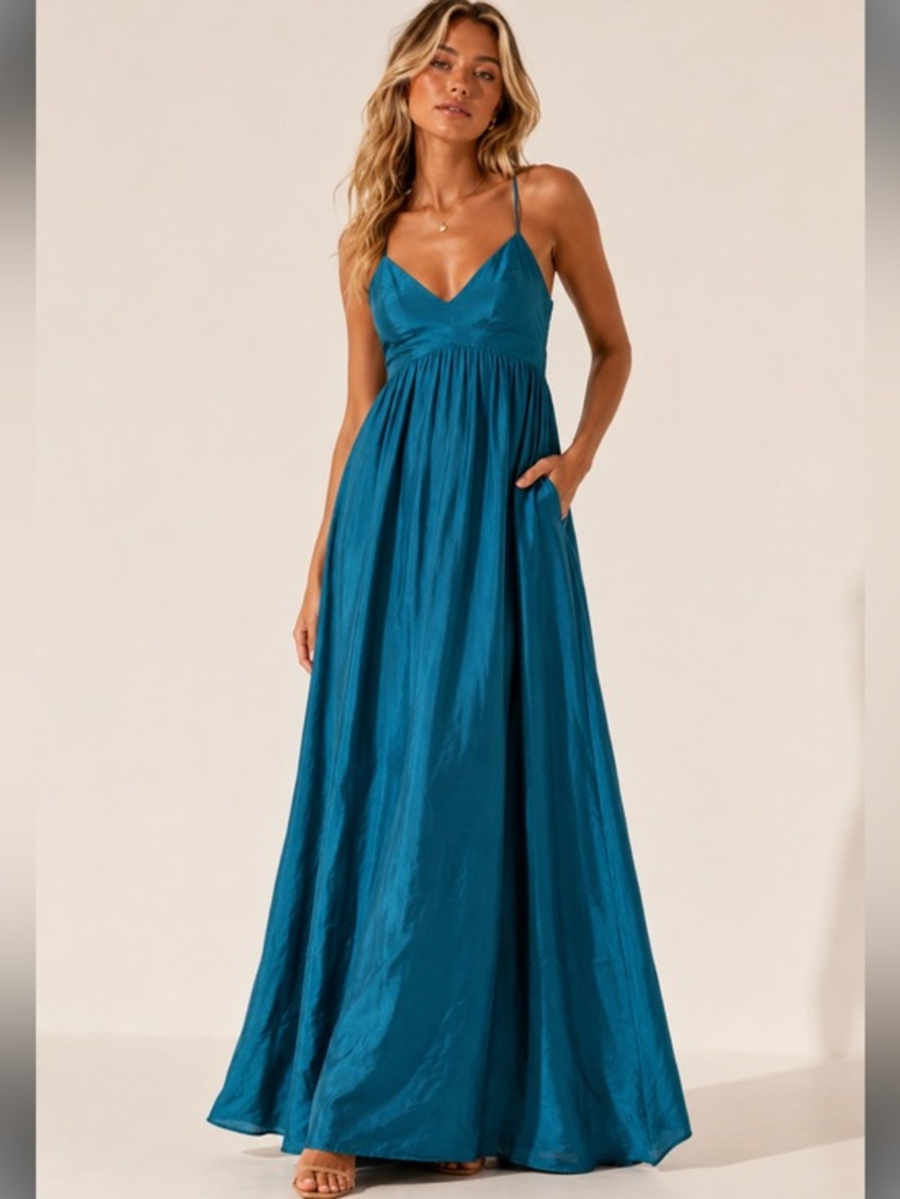100% silk Amanda Uprichard X Revolve teal maxi dress